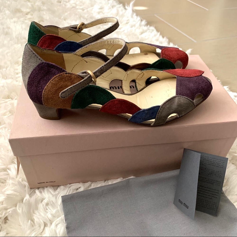❤️Miu Miu❤️Multi colors Suede Leather short heels
